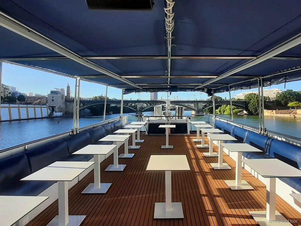 Covered upper deck on the Guadalquivir Dinner Cruise boat in Seville