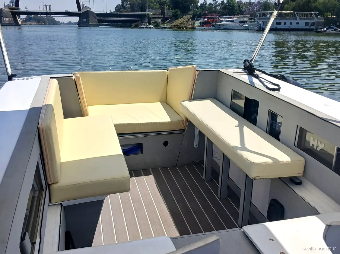 Captain operating the private electric boat on the Guadalquivir River